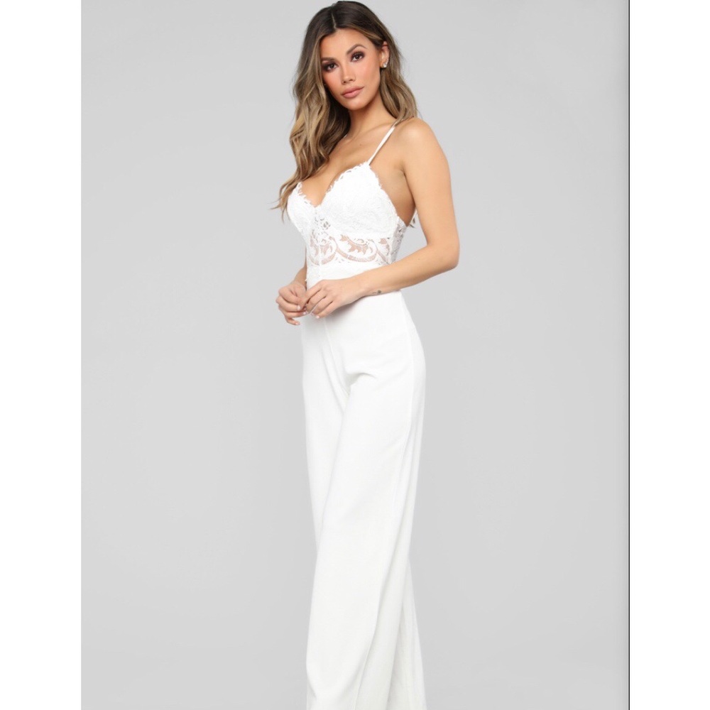 Fashion Nova Roof Top Date Lace Jumpsuit - White